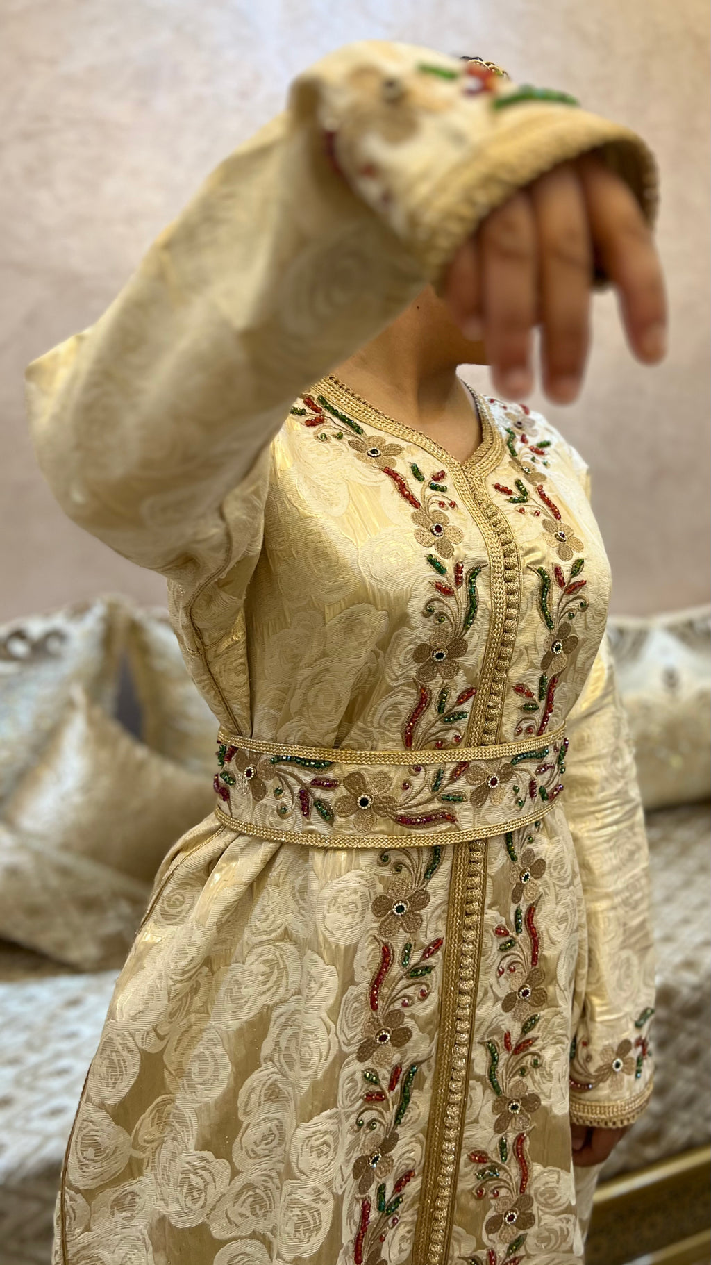 Copper caftan decorated with colored stones